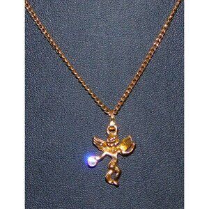 April Cherub Birth Stone Gold Tone Pendant Necklace